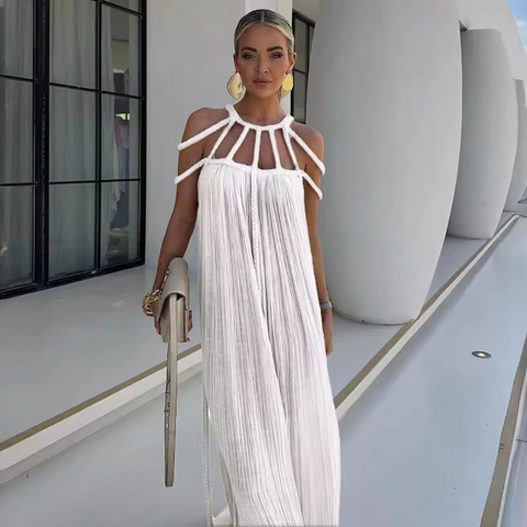 Off Shoulder Halter Maxi Dress(With Belt)