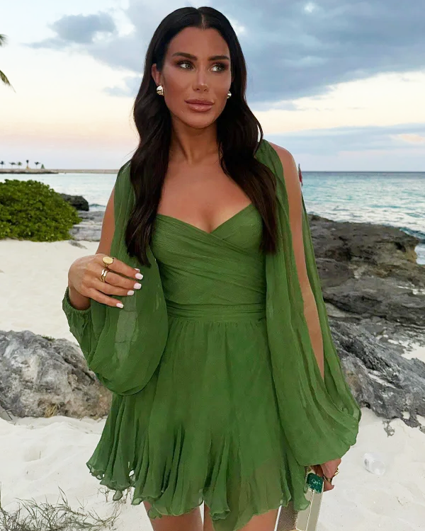 Netted Lantern Backless Ruffle Mini Dress