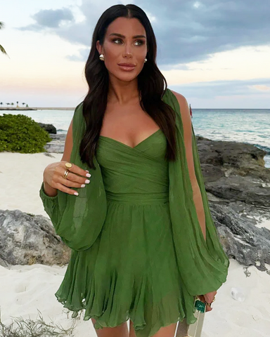 Netted Lantern Backless Ruffle Mini Dress