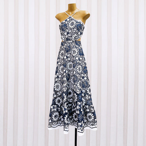 Embroidery Cutout Backless Dress
