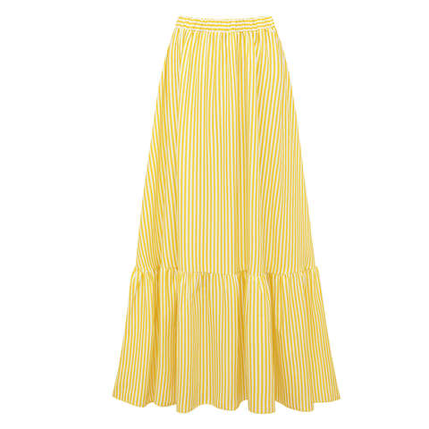 V Neck Ruffle Striped Print One Piece Swimsuit and Skirt