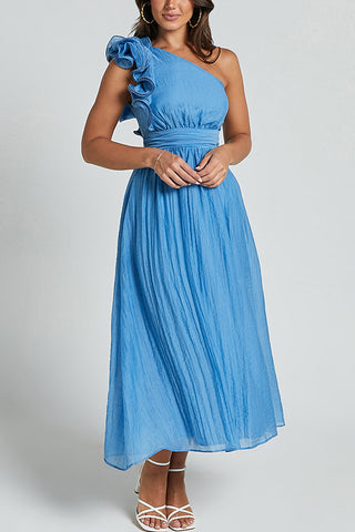 Oblique Shoulder Ruffle Dress
