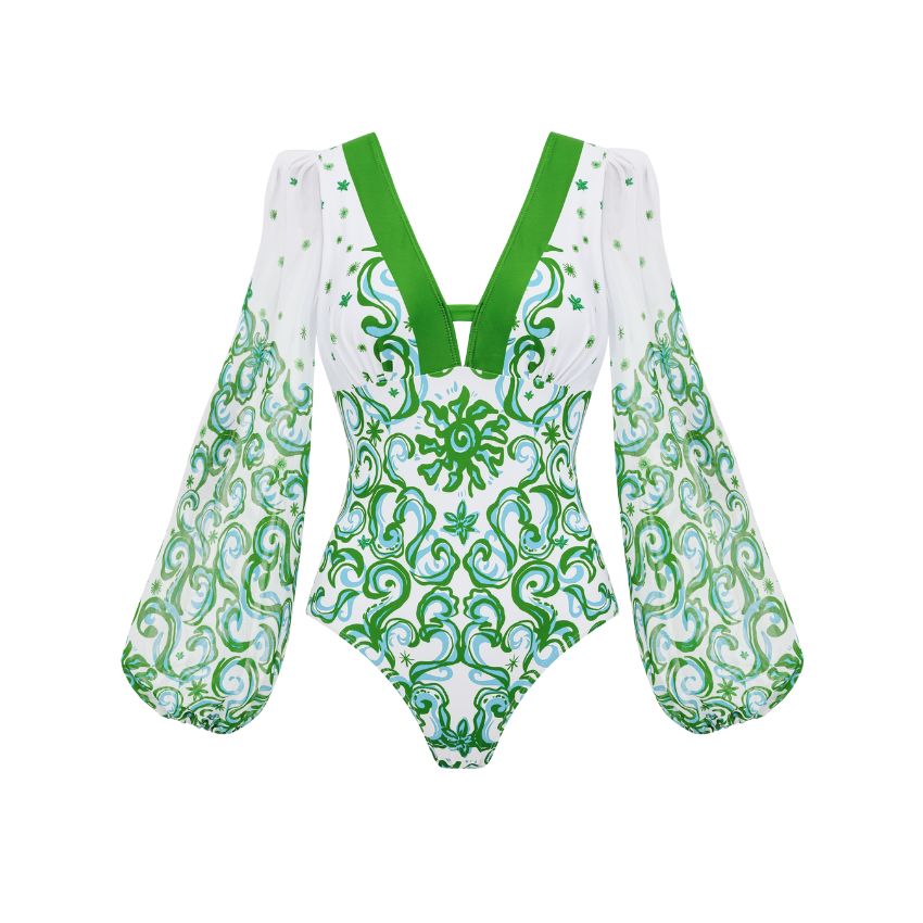 V Neck Printed Rashguard Swimsuit Set(s)	