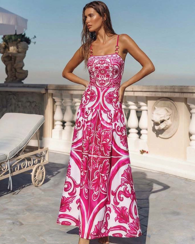Sling Classic Majolica Series Pattern Print One Piece Swimsuit and Skirt or Shorts	