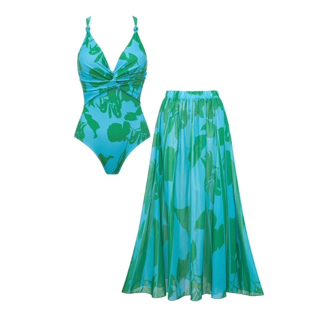 Tropic Printed One Piece Swimsuit and Skirt	
