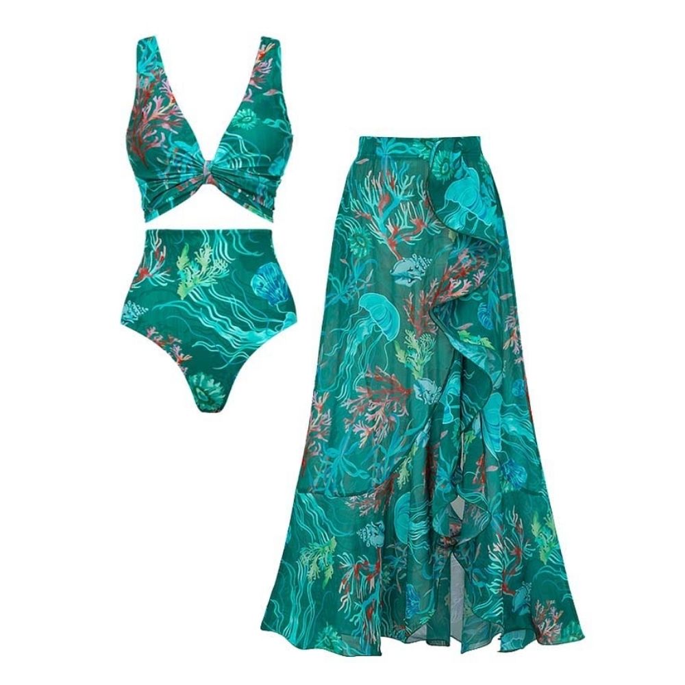 Reversible Mix and Match Marine Organism  Bikini Swimsuit and Skirt	