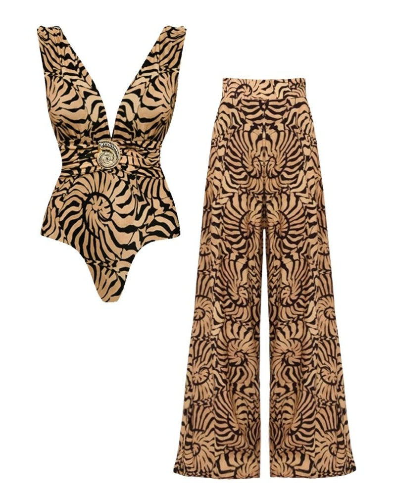 V-Neck Marine Thread One Piece Swimsuit and sarong
