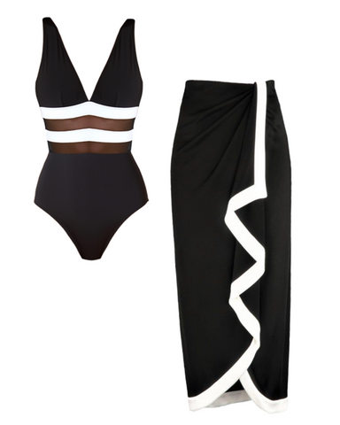 V-neck Color Blocking Swimsuit Set(s)