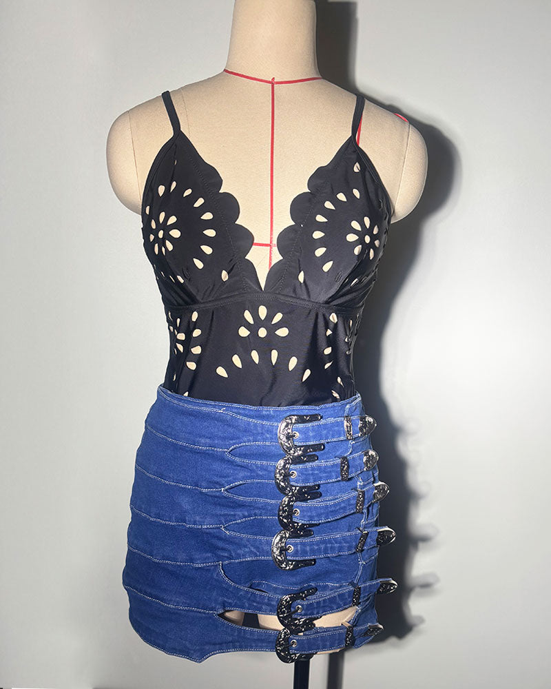 Vibecurve® Buckle Down High-Rise Denim Skort	