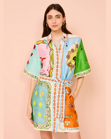 Short Sleeve Color Block Printed Mini Dress
