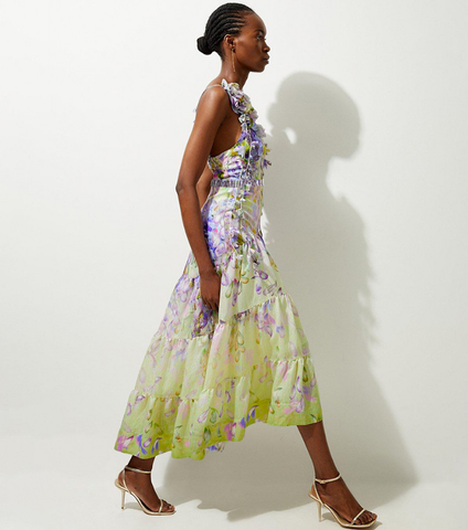 Gradient Flowers Printed One Piece Swimsuit and Skirt