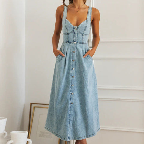 Buttons Sling  Denim Dress