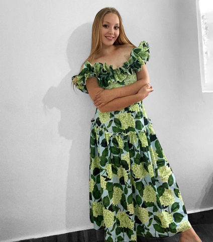Off Shoulder Hydrangea Print Ruffle One Piece Swimsuit and Skirt
