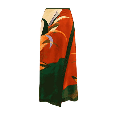 One Shoulder Printed One Piece Swimsuit and Skirt