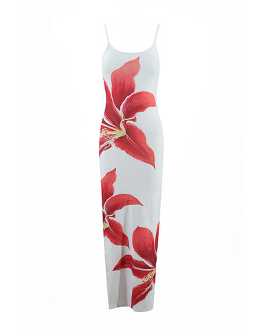 Sling Backless Blossom Print Slit  Dress