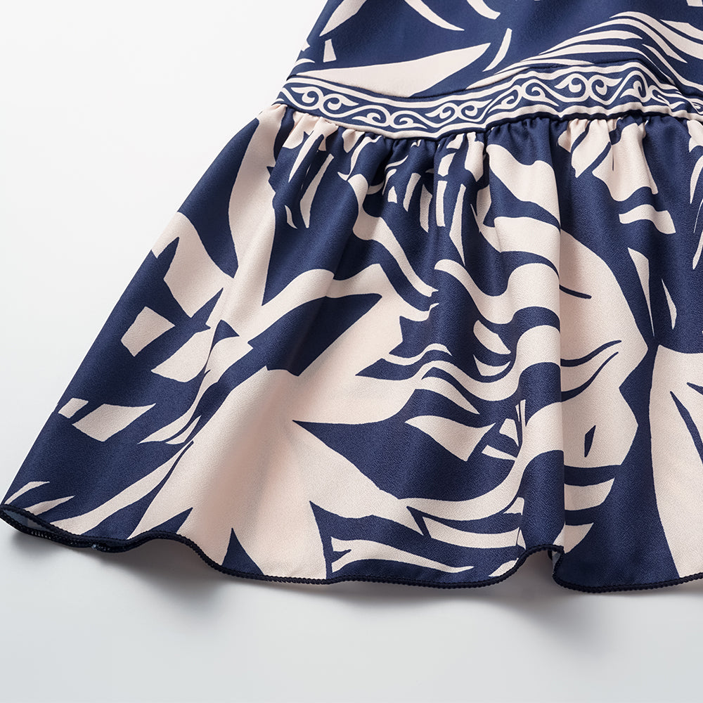 One SHoulder Leaves Print One Piece Swimsuit and Pants	