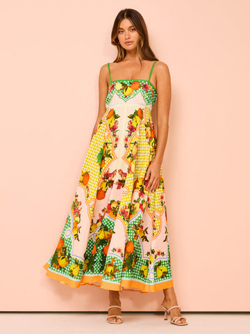 Backless Graffiti Printed Sling Dress