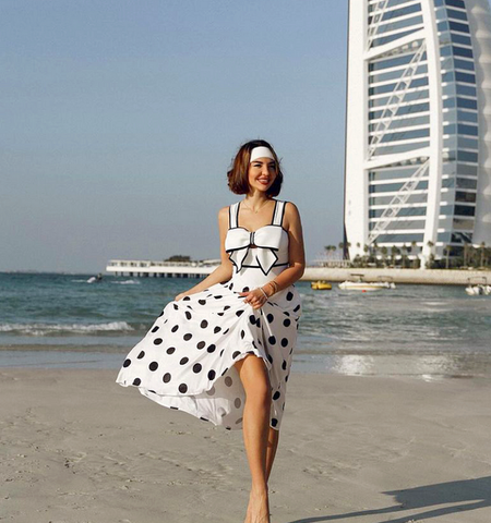 Bow Front Cutout Black and White One Piece Swimsuit and Skirt