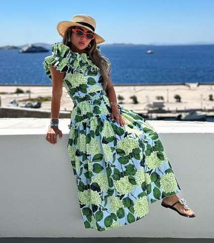 Off Shoulder Hydrangea Print Ruffle One Piece Swimsuit and Skirt