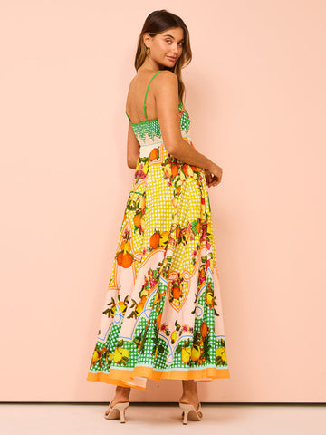 Backless Graffiti Printed Sling Dress