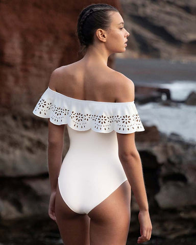 Laser black Hollow Out One Piece Swimsuit and Skirt	