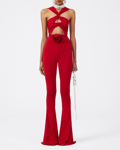 3D Flower Cut Out Cross Straps One Piece Swimsuit and Pants