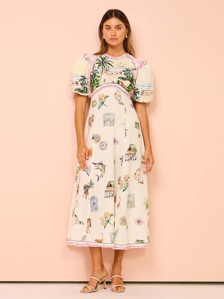 Puff sleeve Graffiti Printed Dress