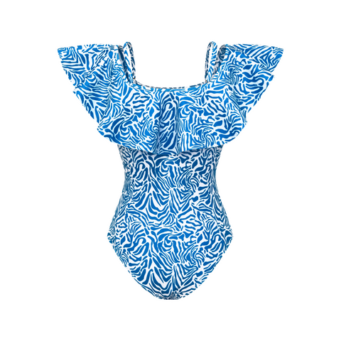 Ruffle Printed One Piece Swimsuit and Skirt	