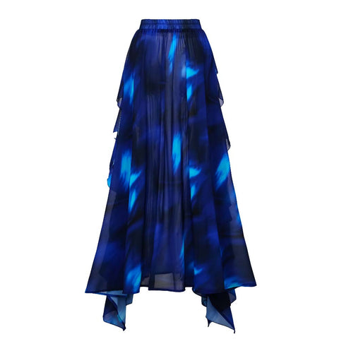 Blue Blooming Ruffle One Piece Swimsuit and Skirt