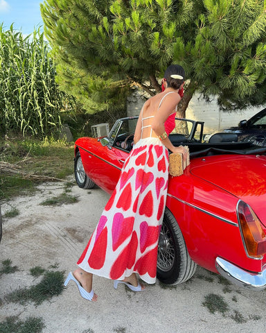Sling Backless Heart Print Dress