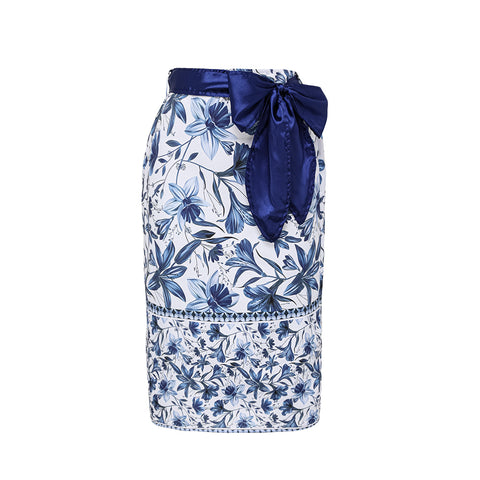 Sling Cut Out Printed One Piece Swimsuit and Skirt
