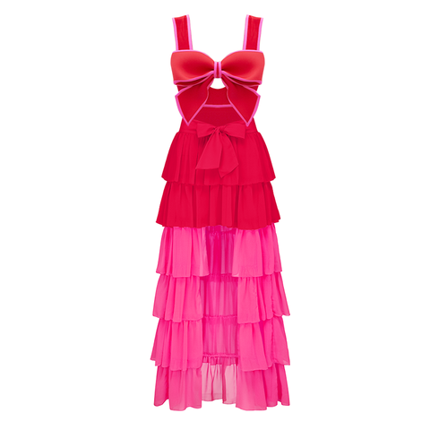 Bow Front Cut Out Color Block One Piece Swimsuit and Skirt
