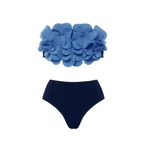 Bandeau 3D Flower  Bikini Swimsuit and Skirt	