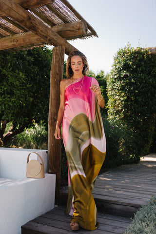 Oblique Shoulder Ombre Print Dress