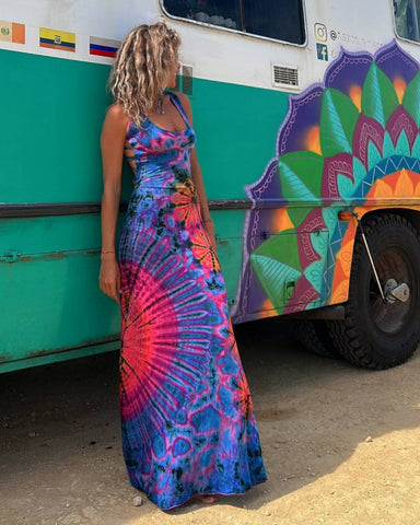 Tie-dyed Sling Backless Dress