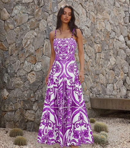 Sling Classic Majolica Series Pattern Print One Piece Swimsuit and Skirt or Shorts