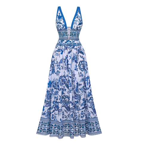 Blue and white Porcelain Print Swimsuit Set(s)