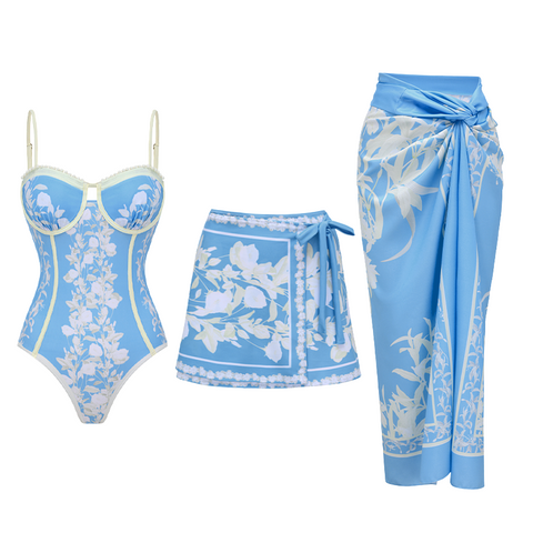 Blue And White Slim & Sculpt Floral Swimsuit Set(s)