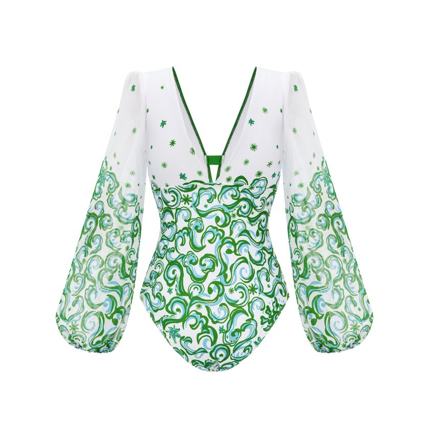 V Neck Printed Rashguard Swimsuit Set(s)	