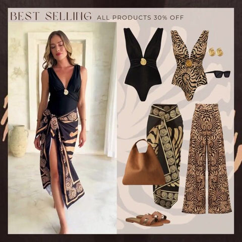 Black V-Neck Conch Decoration One Piece Swimsuit and sarong