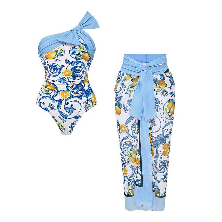 Lemon Print One Shoulder One Piece purple or Skirt Flaxmaker	