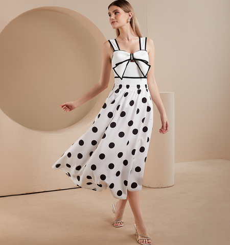 Bow Front Cutout Black and White One Piece Swimsuit and Skirt