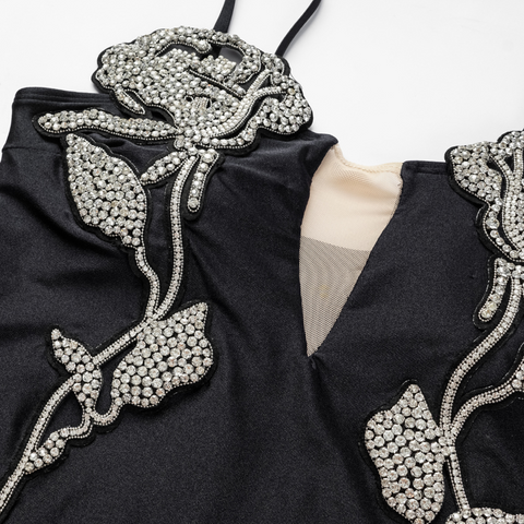 Rhinestones Flower Decor One Piece Swimsuit and Skirt
