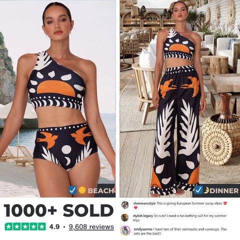 One Shoulder High Waist Bikini Swimsuit and Pants or Skirt