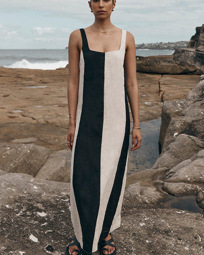 Color Block Cotton and Linen Dress