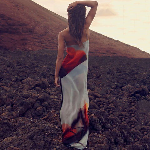See Through Blossom Print Sling Dress