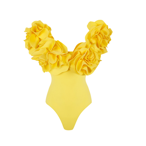 3D Flowers Decor One Piece Swimsuit and Skirt