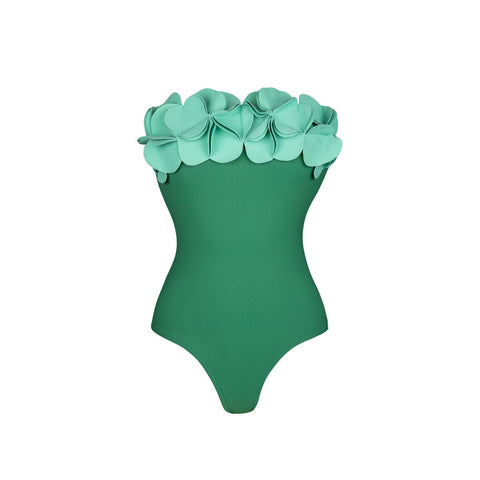 Bandeau 3D Flower One Piece Swimsuit and Skirt