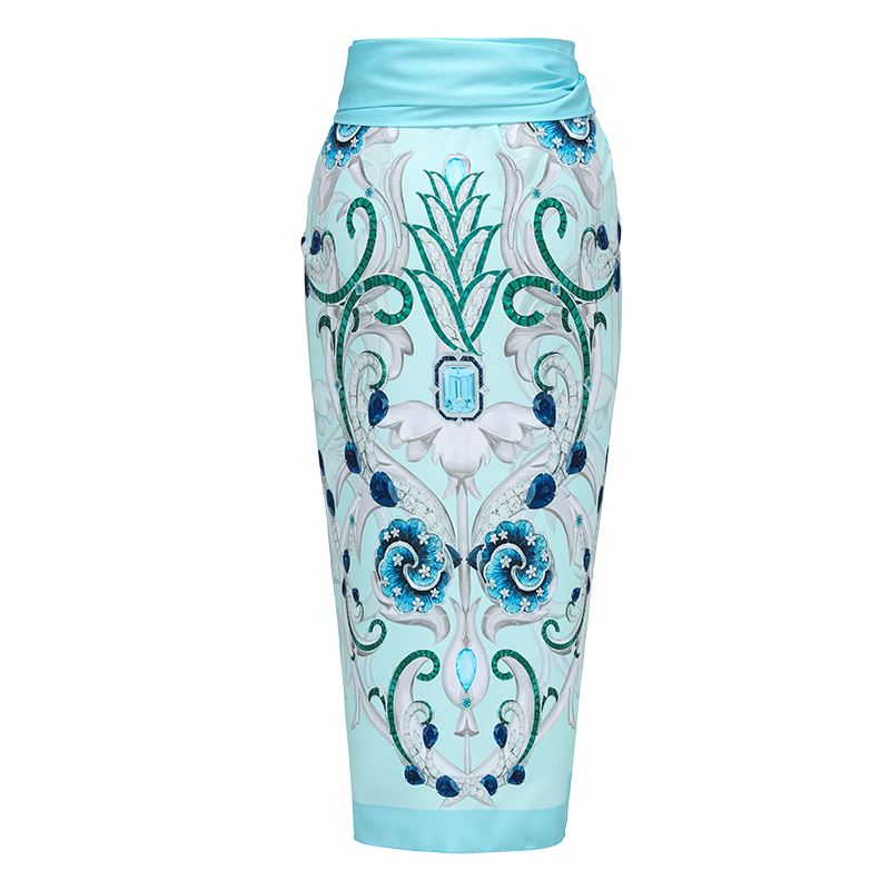 Sling Blue Jewelry Series Pattern Print One Piece Swimsuit and Skirt or Sarong	