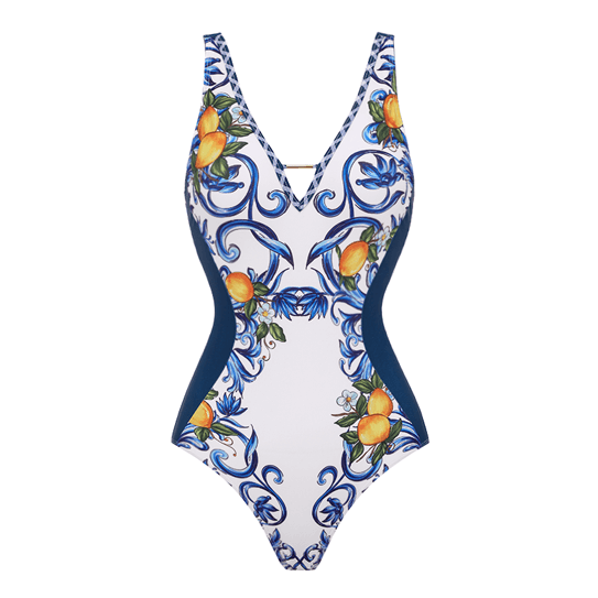 V Neck Lemon Printed Swimsuit Set(s)	